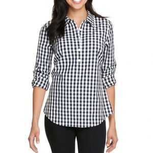 Vineyard Vines Womens Black White Gingham Popover Tab Long Sleeve Shirt Size 10